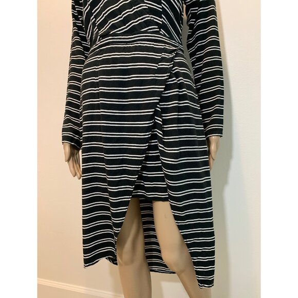 May Women Dress 10 Stripes Long Sleeves High Low Black White. - Picture 2 of 12